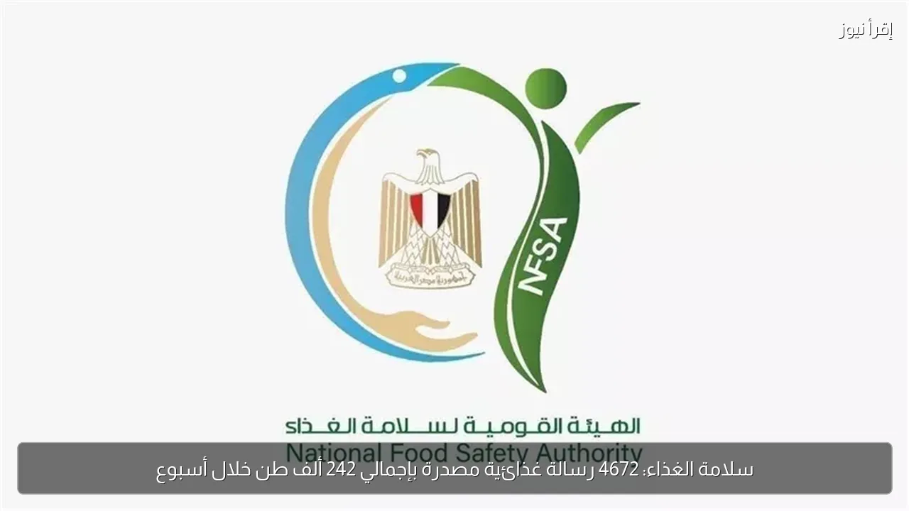 سلامة الغذاء: 4672 رسالة غذائية مصدرة بإجمالي 242 ألف طن خلال أسبوع