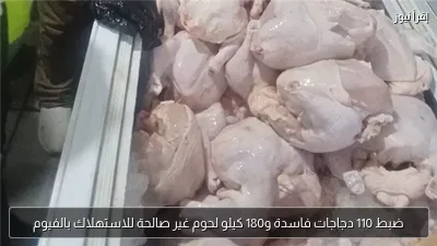 ضبط 110 دجاجات فاسدة و180 كيلو لحوم غير صالحة للاستهلاك بالفيوم