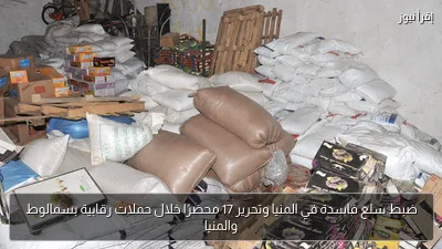 ضبط سلع فاسدة في المنيا وتحرير 17 محضرًا خلال حملات رقابية بسمالوط والمنيا