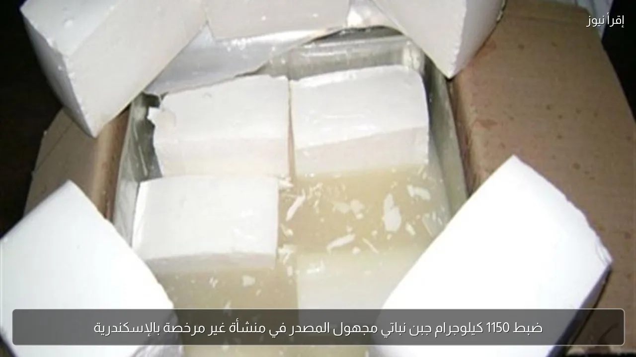 ضبط 1150 كيلوجرام جبن نباتي مجهول المصدر في منشأة غير مرخصة بالإسكندرية