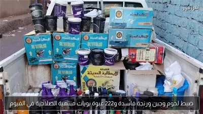 ضبط لحوم وجبن ورنجة فاسدة و222 عبوة بويات منتهية الصلاحية في الفيوم