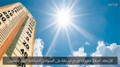 الأرصاد: أمطار متفرقة ورياح نشطة على السواحل الشمالية اليوم الخميس