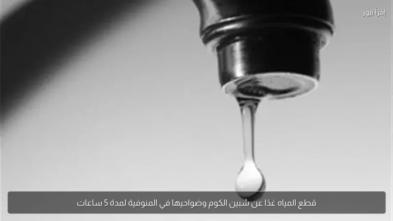 قطع المياه غدًا عن شبين الكوم وضواحيها في المنوفية لمدة 5 ساعات