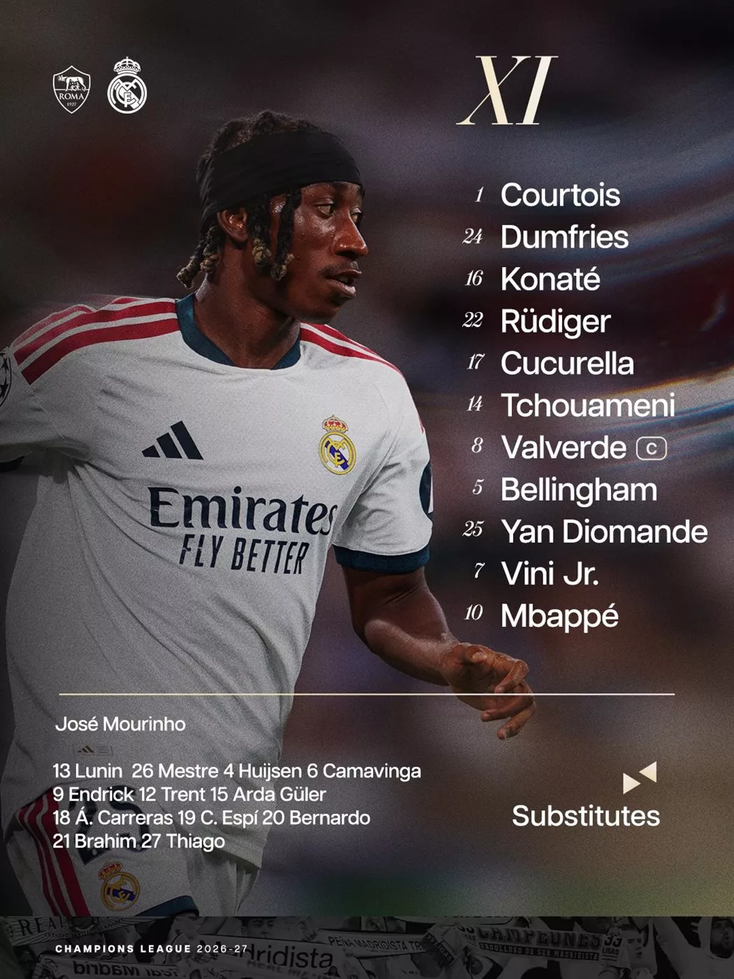 strongالتشكيل الرسمي لـ ريال مدريد أمام روما في مرحلة الدوري لبطولة <a href=