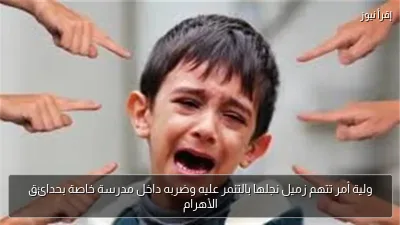 ولية أمر تتهم زميل نجلها بالتنمر عليه وضربه داخل مدرسة خاصة بحدائق الأهرام