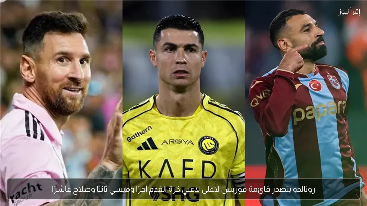 رونالدو يتصدر قائمة فوربس لأعلى لاعبي كرة القدم أجرًا وميسي ثانيًا وصلاح عاشرًا