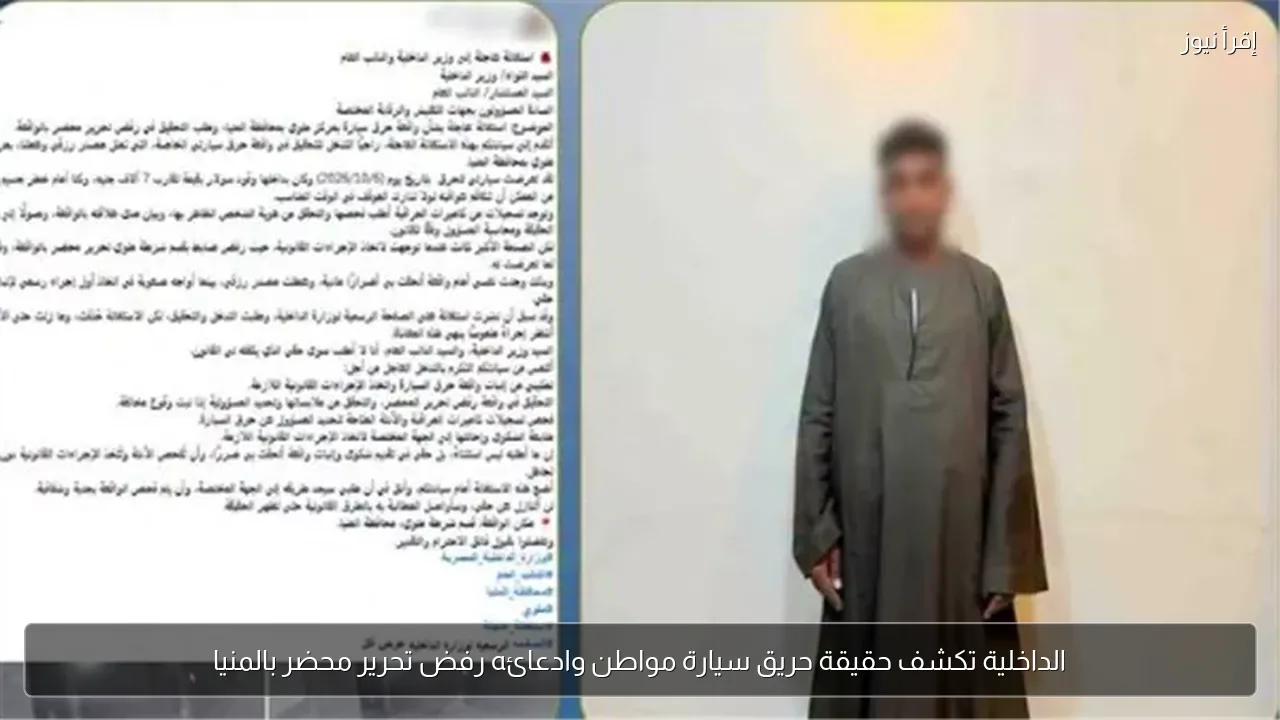 الداخلية تكشف حقيقة حريق سيارة مواطن وادعائه رفض تحرير محضر بالمنيا