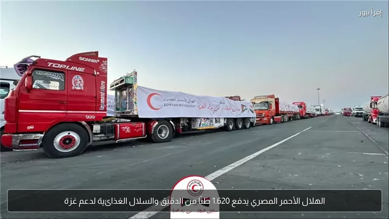 الهلال الأحمر المصري يدفع 1.620 طنًا من الدقيق والسلال الغذائية لدعم غزة