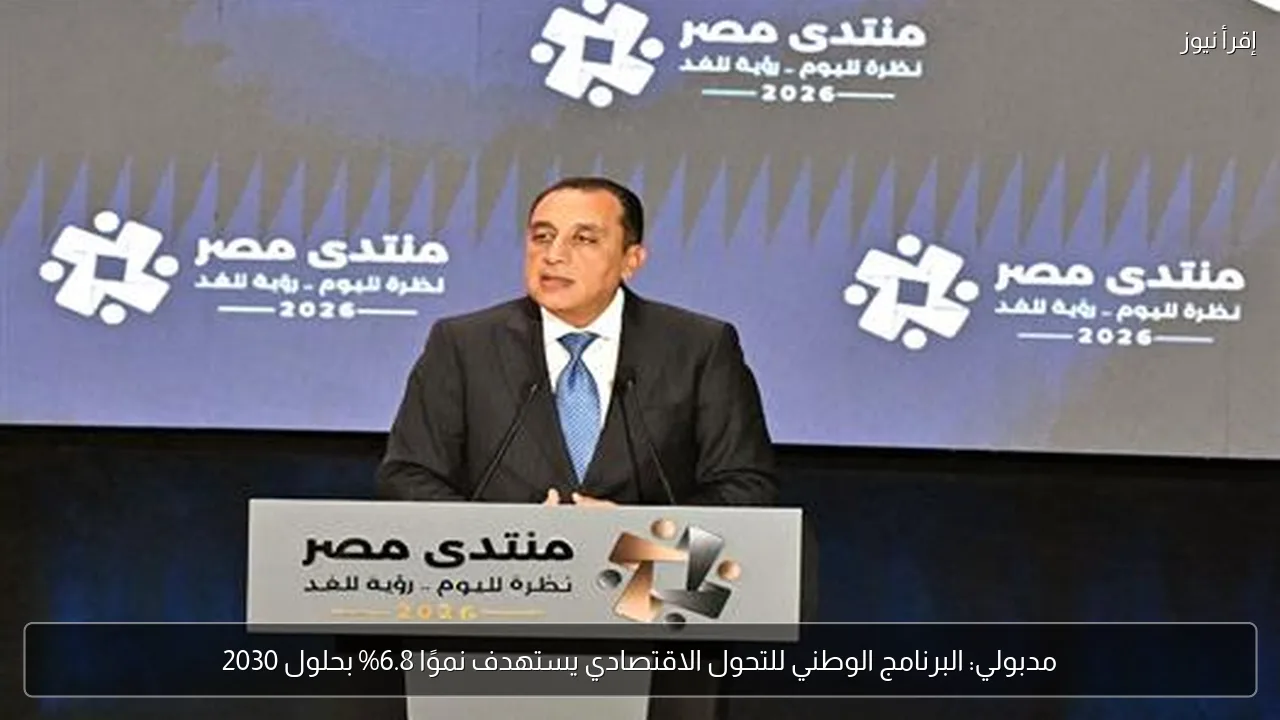 مدبولي: البرنامج الوطني للتحول الاقتصادي يستهدف نموًا 6.8% بحلول 2030