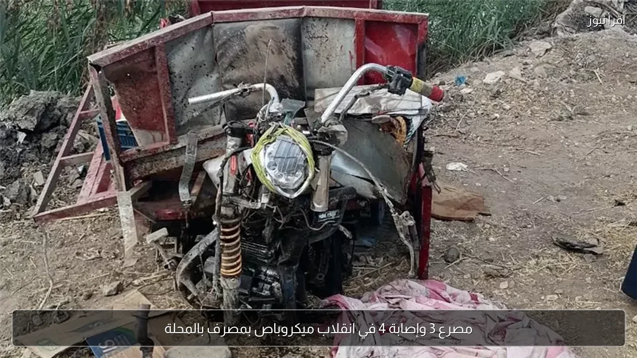 مصرع 3 وإصابة 4 في انقلاب ميكروباص بمصرف بالمحلة