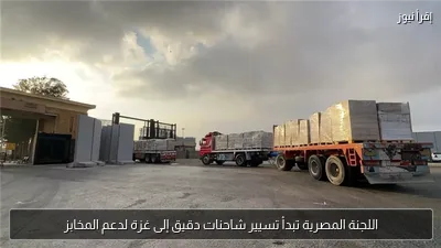 اللجنة المصرية تبدأ تسيير شاحنات دقيق إلى غزة لدعم المخابز