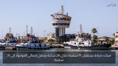 ميناء دمياط يستقبل 11 سفينة خلال 24 ساعة ويصل إجمالي الموجود إلى 31 سفينة