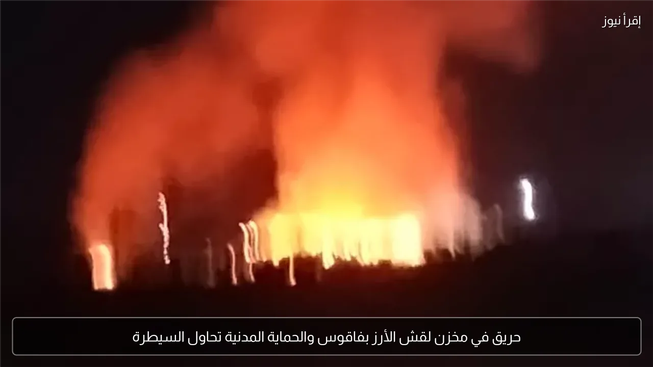 حريق في مخزن لقش الأرز بفاقوس والحماية المدنية تحاول السيطرة