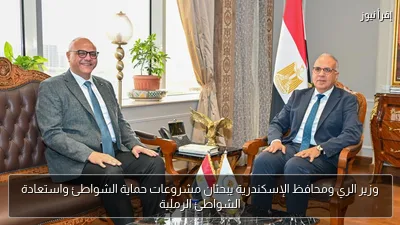 وزير الري ومحافظ الإسكندرية يبحثان مشروعات حماية الشواطئ واستعادة الشواطئ الرملية