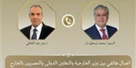 وزير الخارجية يبحث هاتفيًا مع نظيره الباكستاني التطورات الإقليمية والجهود المشتركة لخفض التصعيد