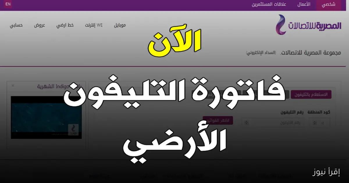 الاستعلام فاتورة التليفون الأرضي نوفمبر 2025 عبر موقع المصرية للاتصالات وخطوات السداد إلكترونيًا