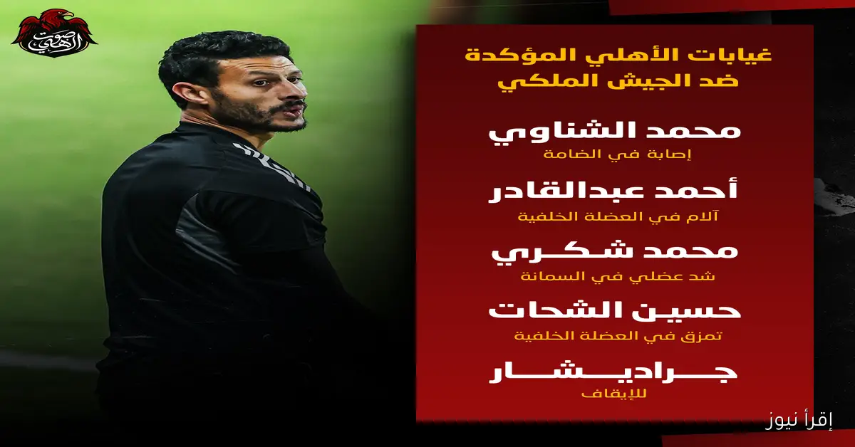 مفاجآة ضمن غيابات الأهلي ضد الجيش الملكي في الجولة التانية بدوري أبطال أفريقيا