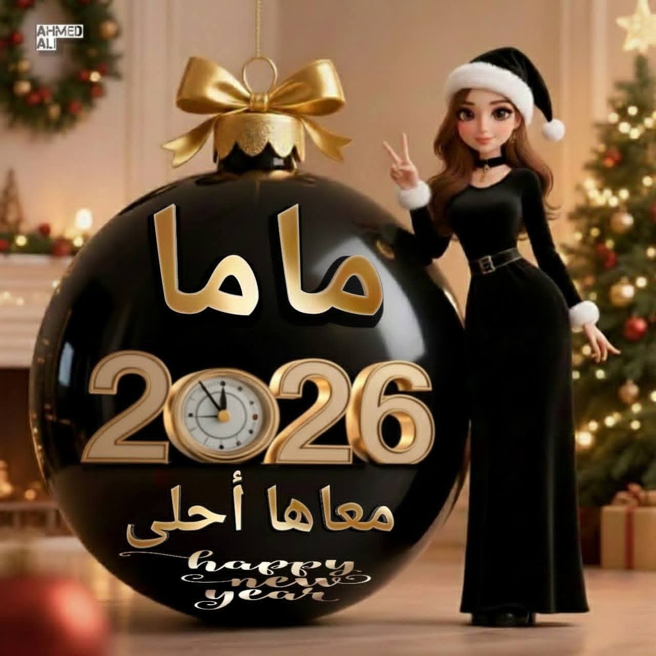 Happy New Year .. أكتب أسمك علي صور تهنئة رأس السنة الميلادية 2026 السنة الجديدة احلي مع 3 أكتب أسمك علي صور تهنئة رأس السنة الميلادية 2026 1