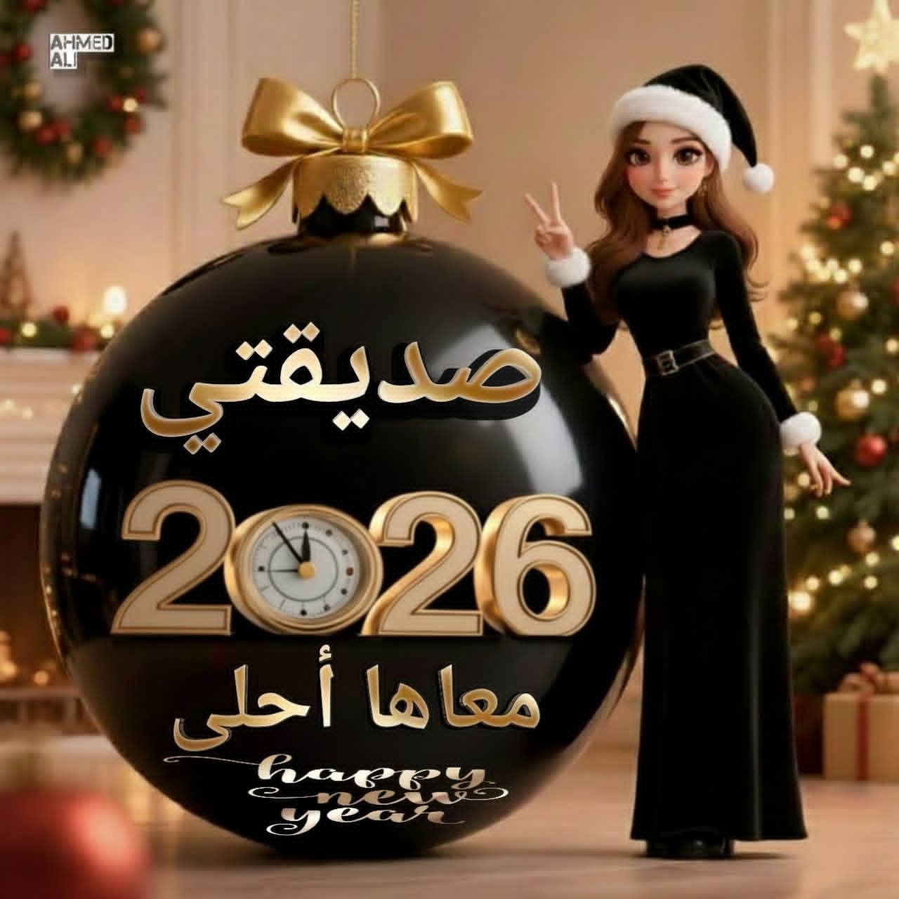 Happy New Year .. أكتب أسمك علي صور تهنئة رأس السنة الميلادية 2026 السنة الجديدة احلي مع 6 أكتب أسمك علي صور تهنئة رأس السنة الميلادية 2026 4