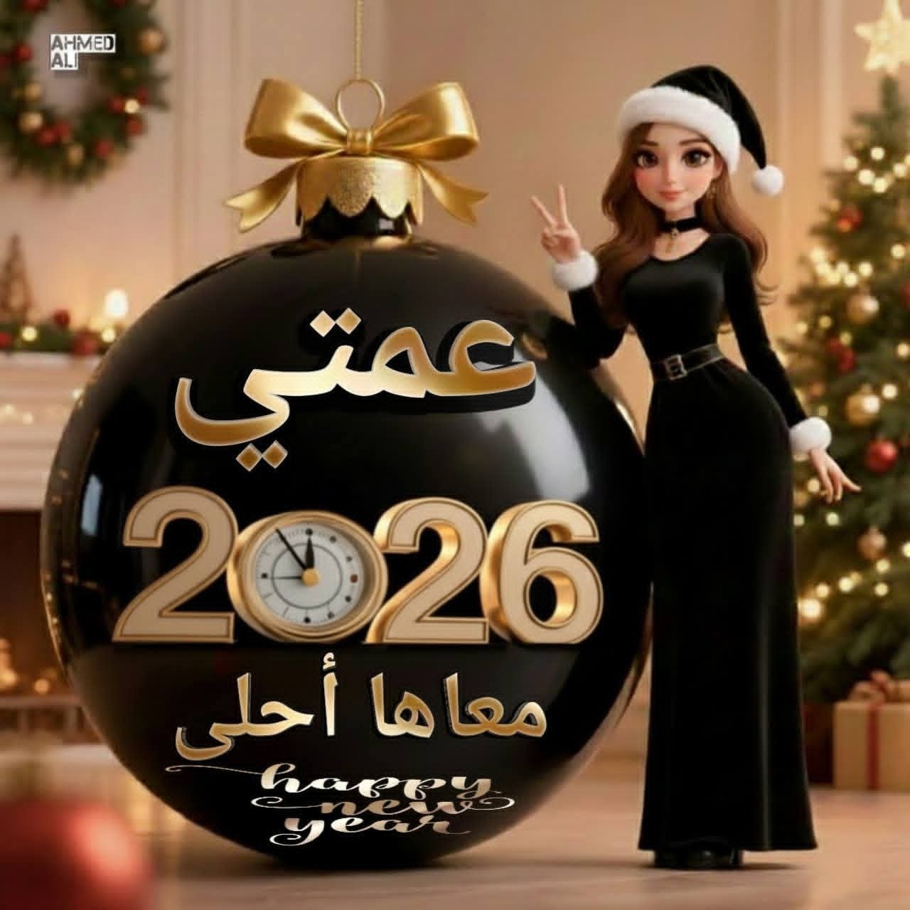 Happy New Year .. أكتب أسمك علي صور تهنئة رأس السنة الميلادية 2026 السنة الجديدة احلي مع 8 أكتب أسمك علي صور تهنئة رأس السنة الميلادية 2026 6