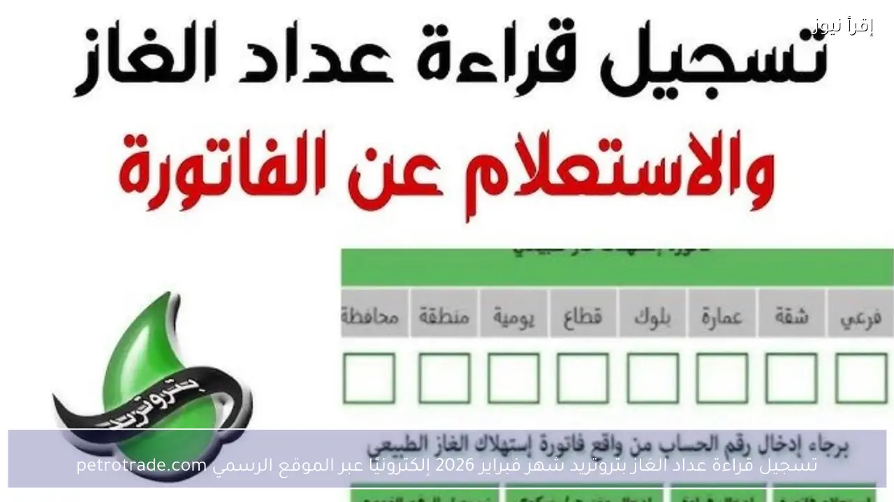 تسجيل قراءة عداد الغاز بتروتريد شهر فبراير 2026 إلكترونيًا عبر الموقع الرسمي petrotrade.com