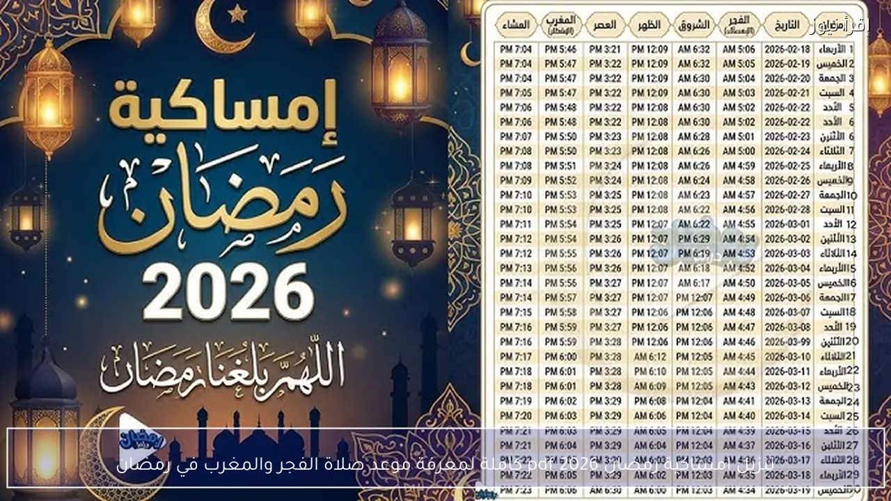 تنزيل امساكية رمضان 2026 pdf كاملة لمعرفة موعد صلاة الفجر والمغرب في رمضان
