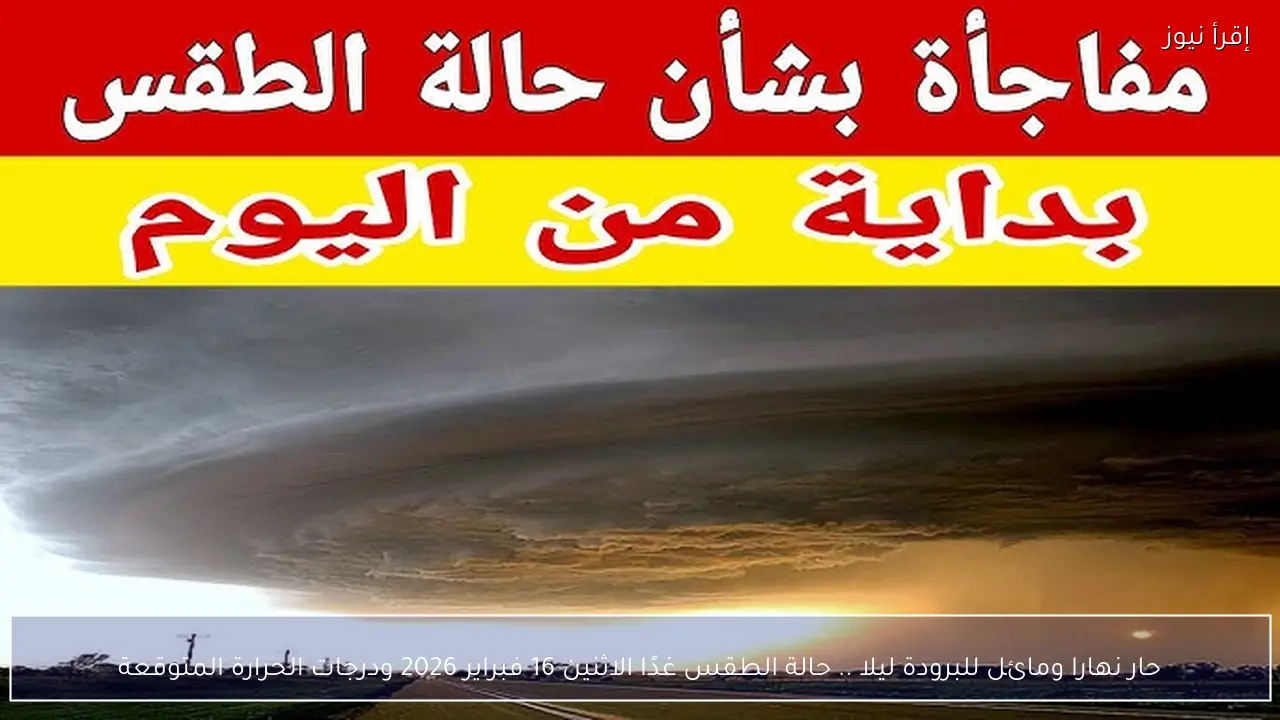 حار نهارا ومائل للبرودة ليلا .. حالة الطقس غدًا الاثنين 16 فبراير 2026 ودرجات الحرارة المتوقعة