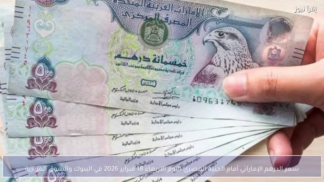 سعر الدرهم الإماراتي أمام الجنيه المصري اليوم الاربعاء 18 فبراير 2026 في البنوك والسوق الموازية
