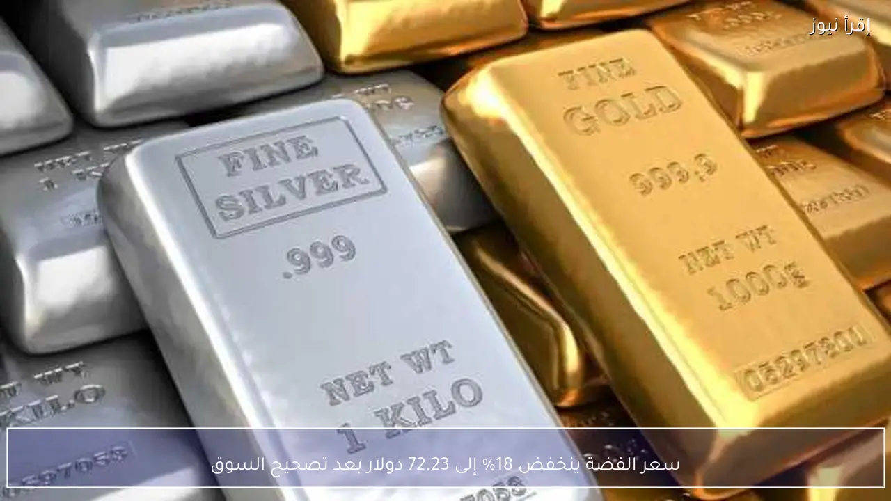 سعر الفضة ينخفض 18% إلى 72.23 دولار بعد تصحيح السوق
