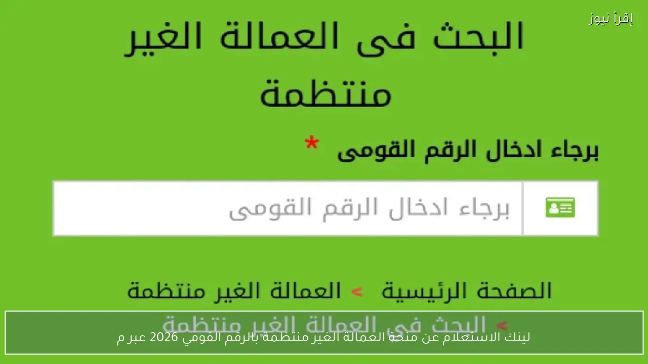 لينك الاستعلام عن منحة العمالة الغير منتظمة بالرقم القومي 2026 عبر الموقع الرسمي