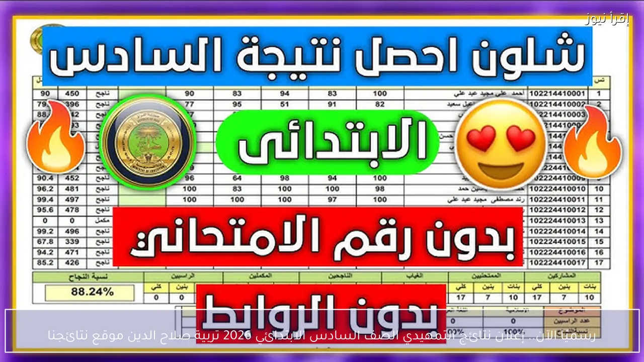 رسميًا الآن.. إعلان نتائج التمهيدي الصف السادس الابتدائي 2026 تربية صلاح الدين موقع نتائجنا
