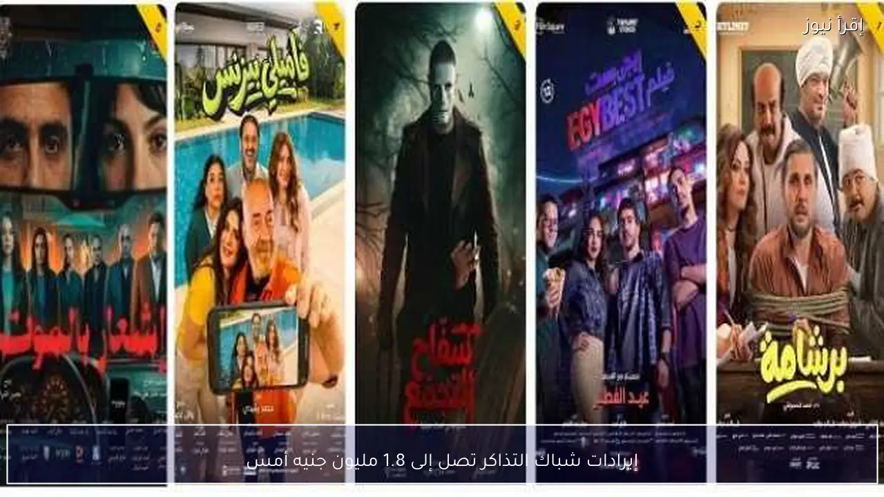 إيرادات شباك التذاكر تصل إلى 1.8 مليون جنيه أمس
