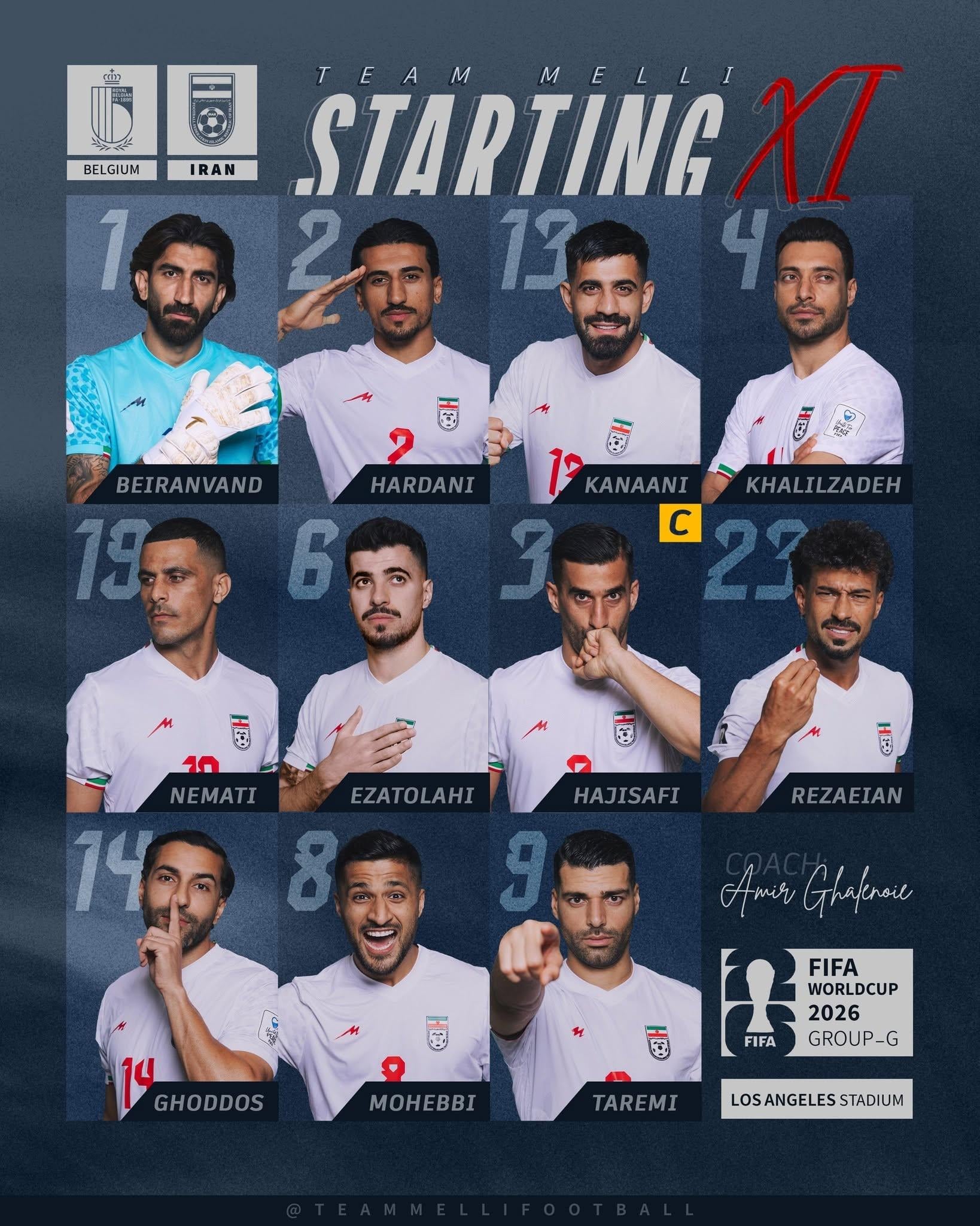 تشكيل منتخب إيران ضد بلجيكا